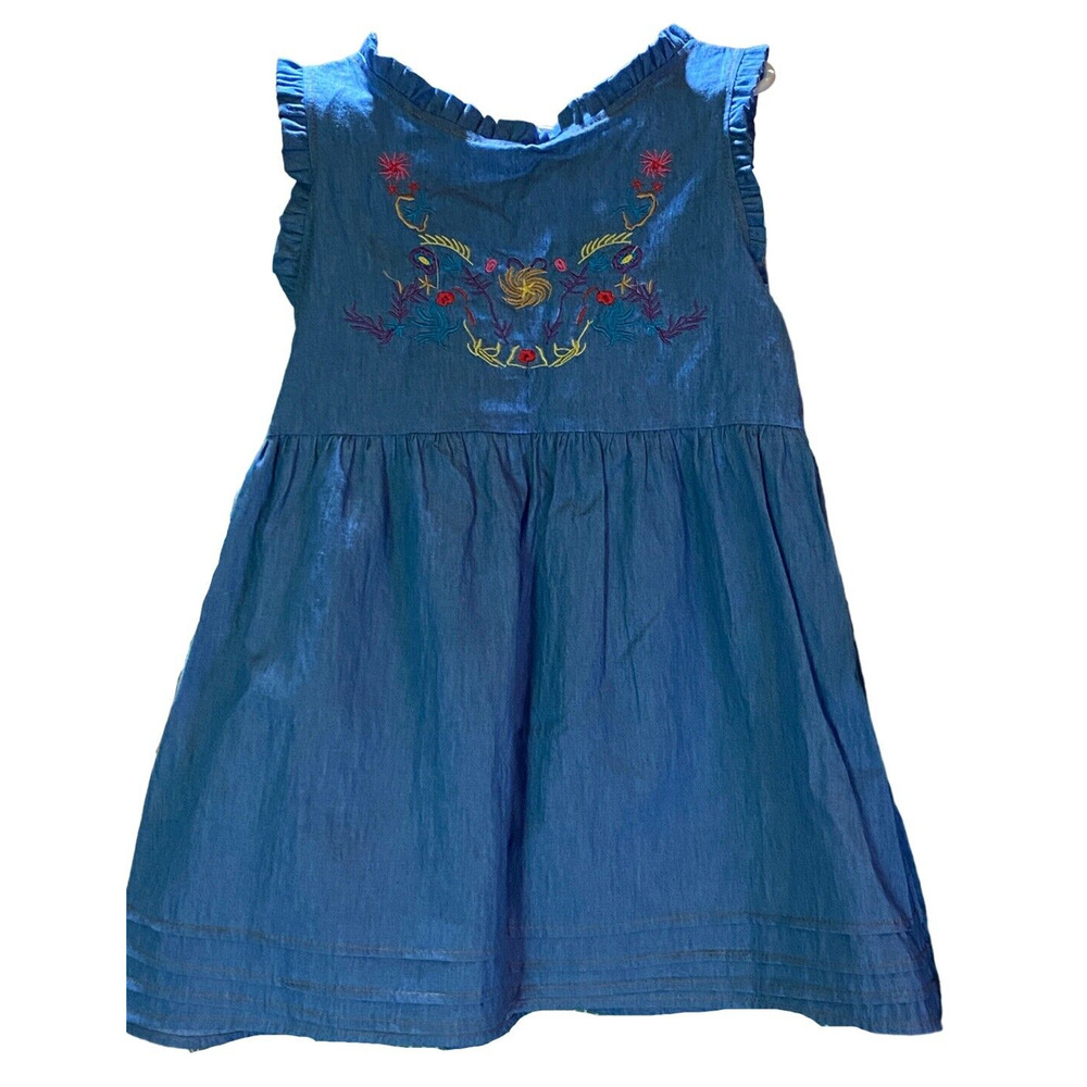 Chambray Girls XL Embroidered Ruffle Sleeveless Dress Button Back Closure NWOT